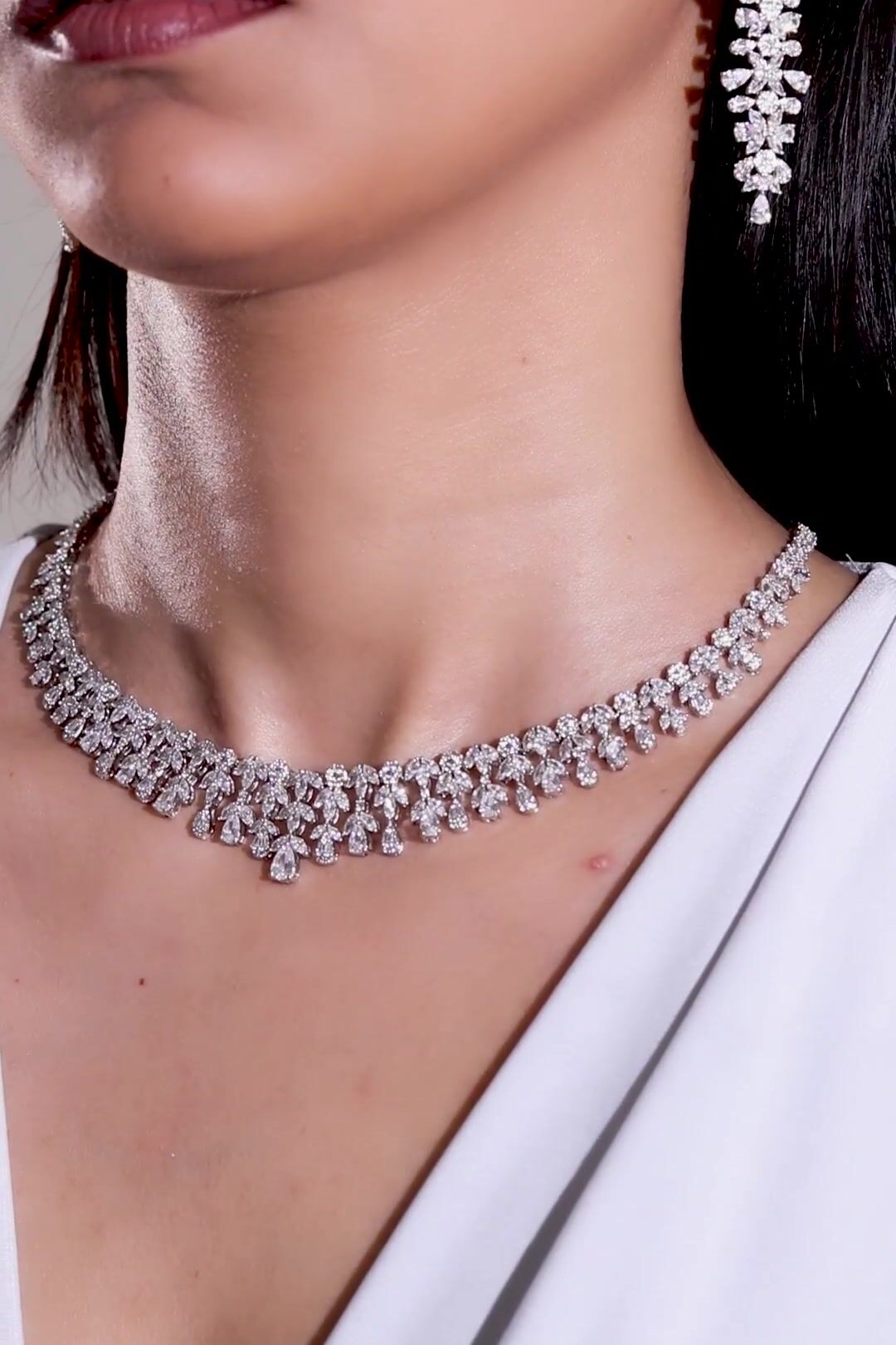 Jina White Diamante Necklace Set